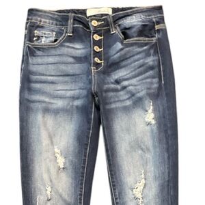 Kan Can women’s distressed ripped button fly blue jeans size 7 /27